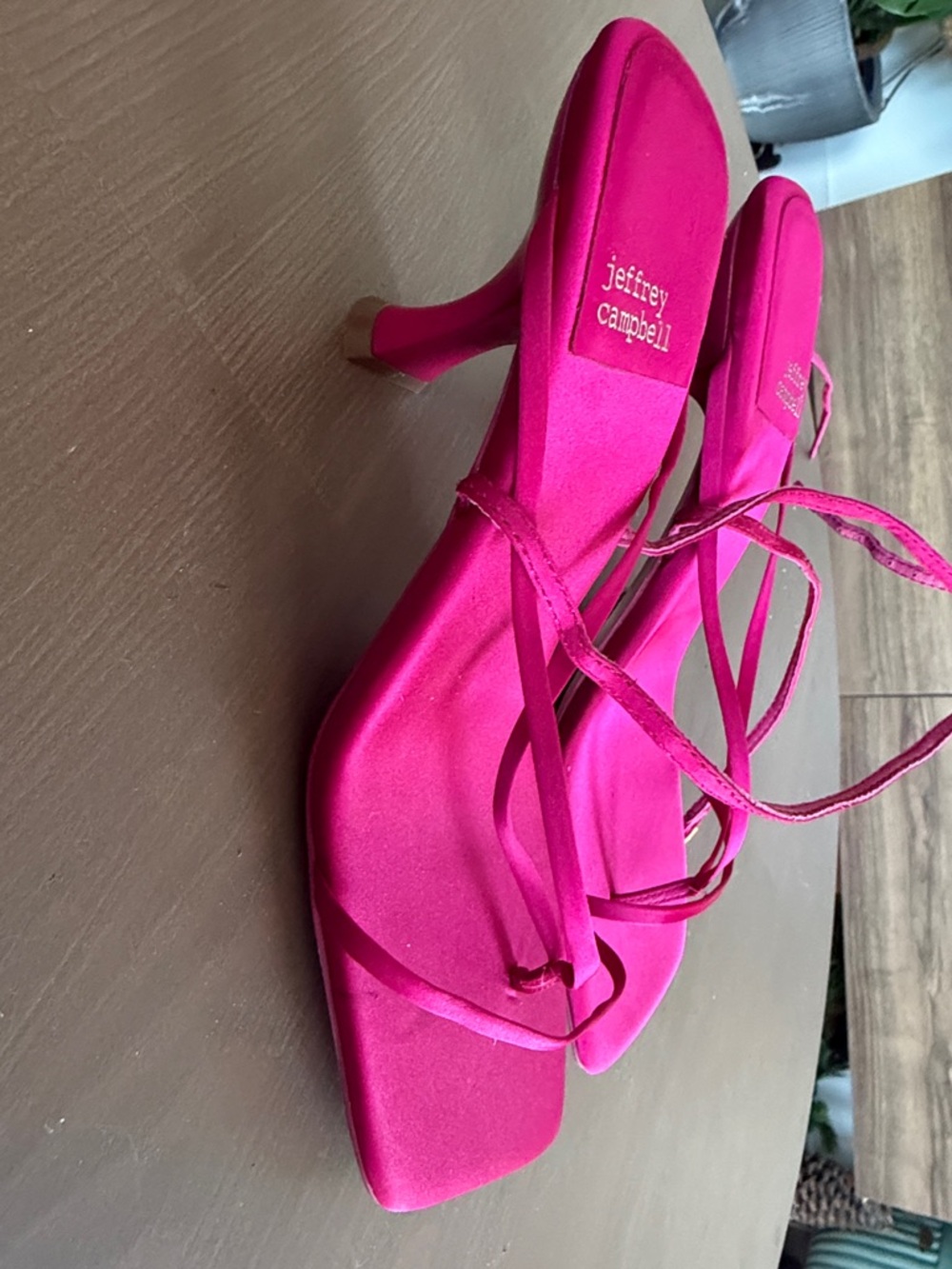 Jeffrey Campbell Fuchsia Satin Strappy Square-Toe Heels - Picture 2 of 4